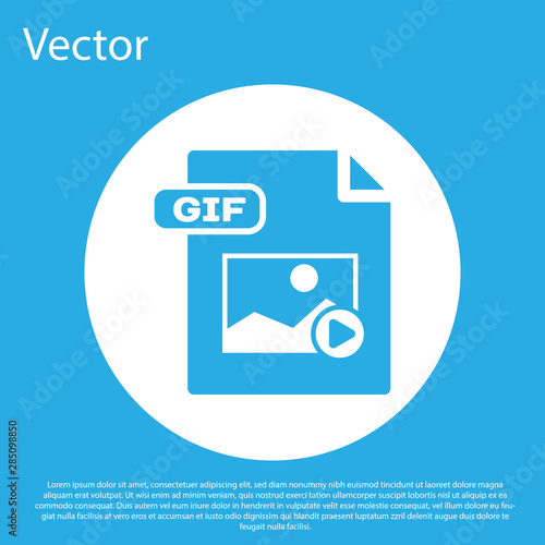 Blue GIF file document. Download gif button icon isolated on blue background. GIF file symbol. White circle button. Vector Illustration