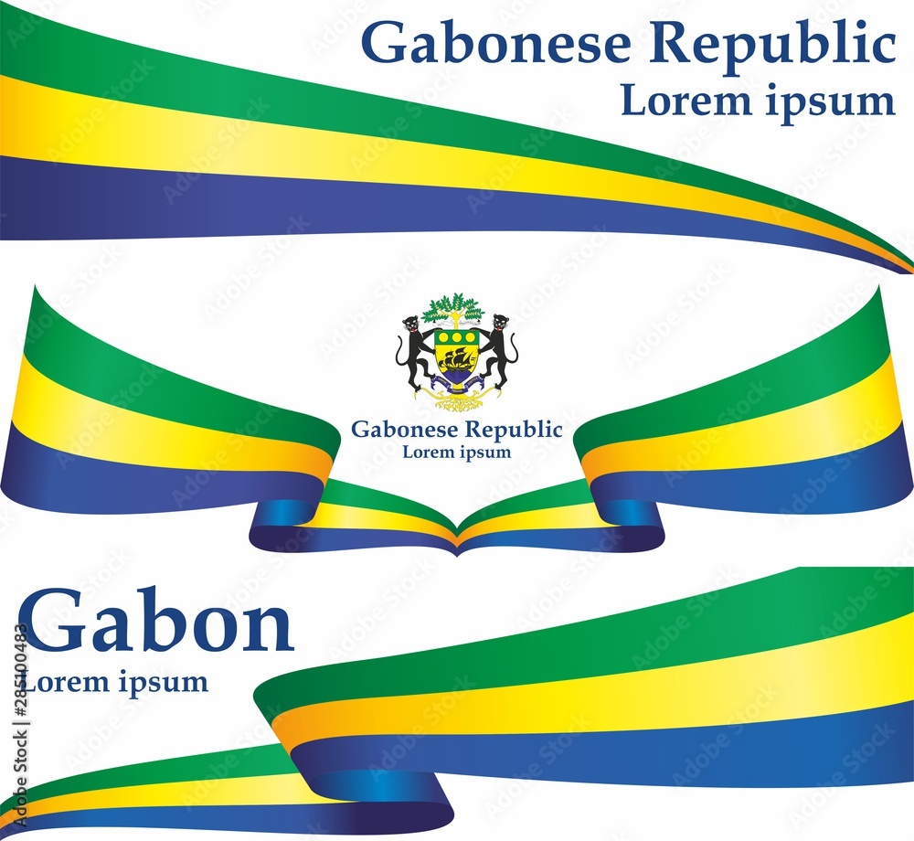 Flag of Gabon, Gabonese Republic. Template for award design, an official document with the flag of Gabon. Bright, colorful vector illustration. Flag of Gabon, Gabonese Republic. Template for award design, an official document with the flag of Gabon. Bright, colorful vector illustration.