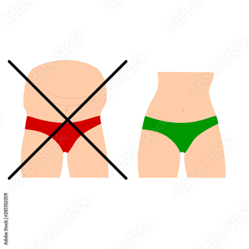fat and slim woman body transformation. Slimming vector. woman body with pants.