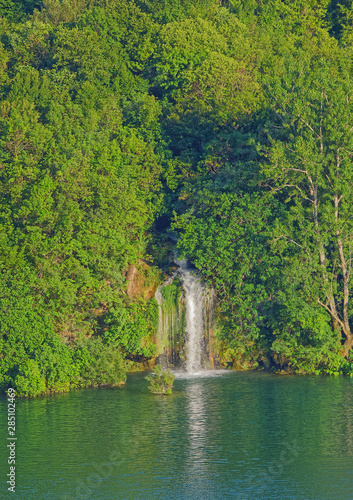 Drone view of the waterfalls on the Brljan lake in canyon of Krka River