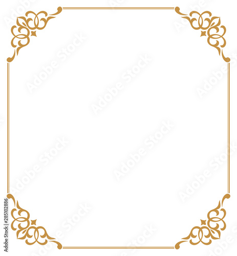 Decorative frame Elegant vector element for design in Eastern style, place for text. Floral golden border. Lace illustration for invitations and greeting cards.