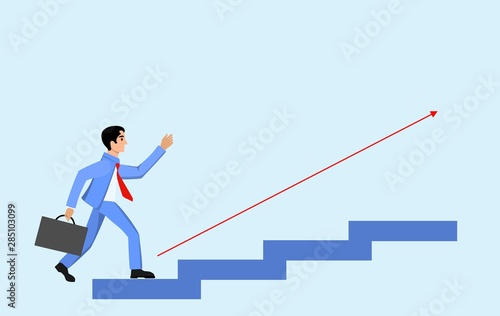 Busines concept illustration, man on career ladder to demonstrate career corporate success, vector illustration