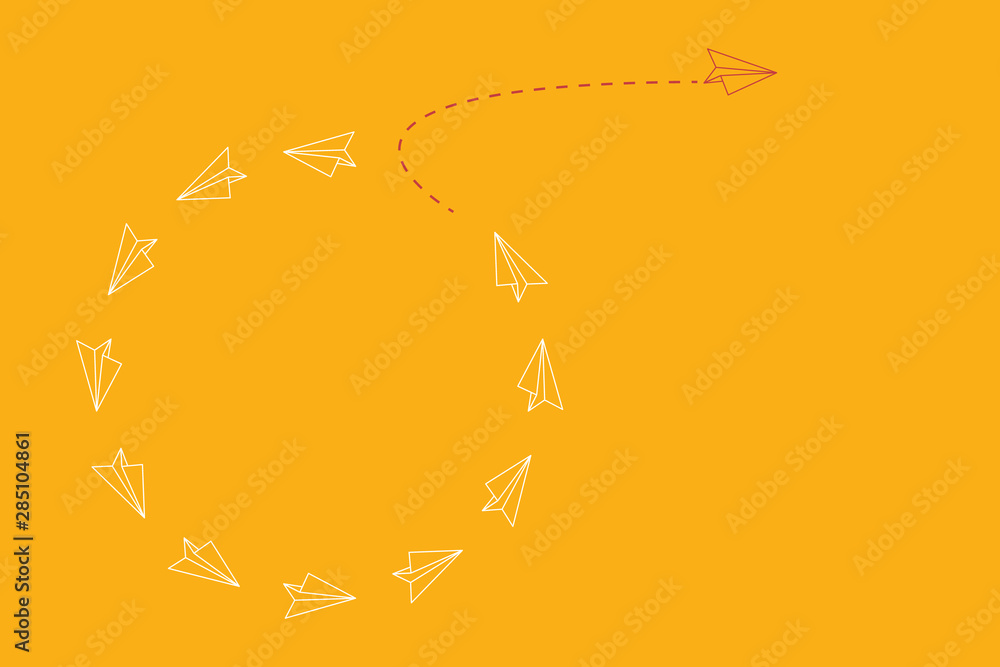Think differently concept. Red airplane changing direction. Vector illustration Think differently concept. Red airplane changing direction. Vector illustration