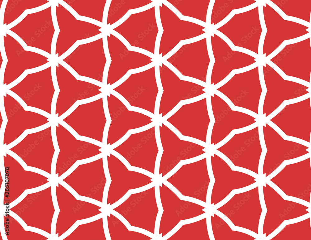 Fototapeta premium Vector seamless geometric pattern. Shaped white barbed wires and triangles, red background.