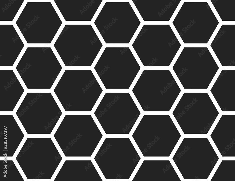Vector seamless geometric pattern. Shaped white hexagons, black background. Vector seamless geometric pattern. Shaped white hexagons, black background.