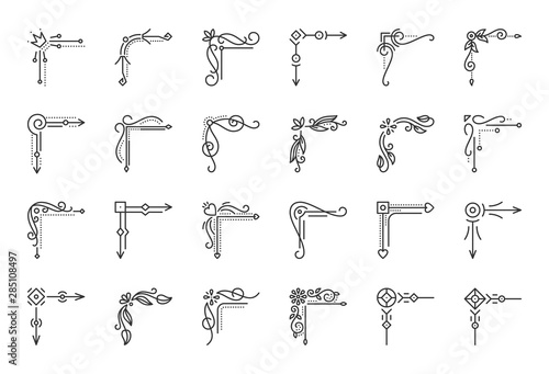 Corner Border simple black line icons vector set