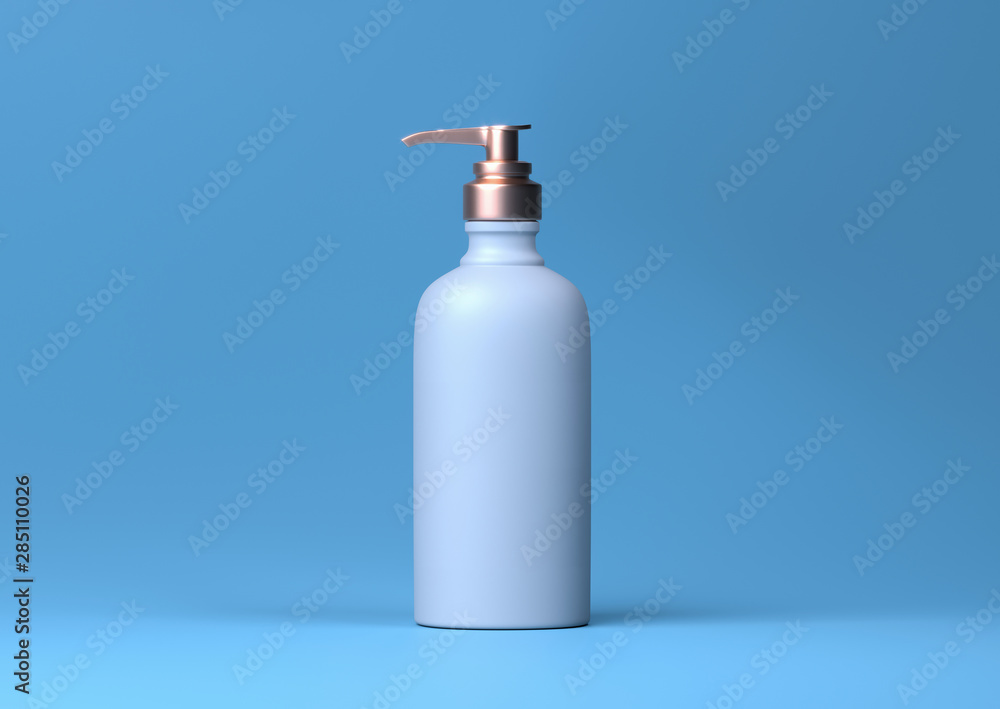 Dispenser pump bottle. Ads cosmetic template mockup realistic bottle with  airless pump, container for liquid gel, soap, lotion, cream, shampoo, bath  foam on light blue background. 3d rendering Stock Illustration | Adobe
