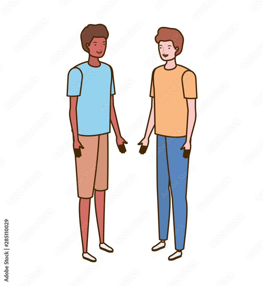 young men standing on white background young men standing on white background