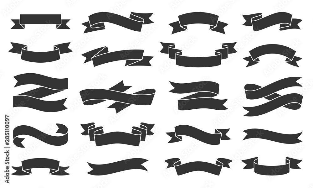 Paper Ribbon black silhouette icons vector set