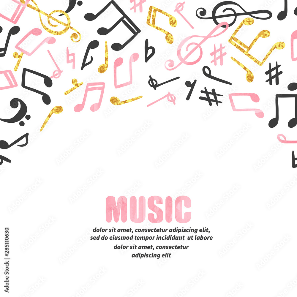 Hand drawn music notes ornament border. Vector musical background. Hand drawn music notes ornament border. Vector musical background.