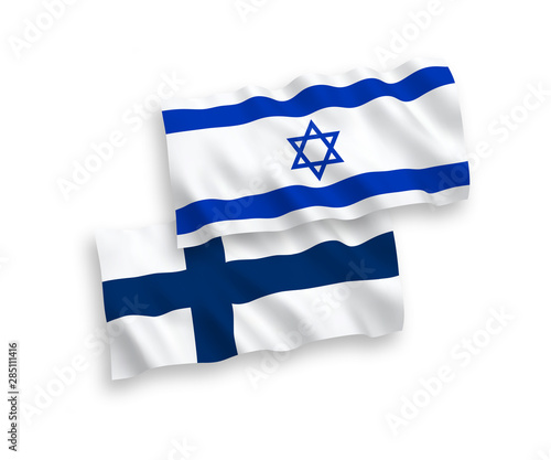 Flags of Finland and Israel on a white background