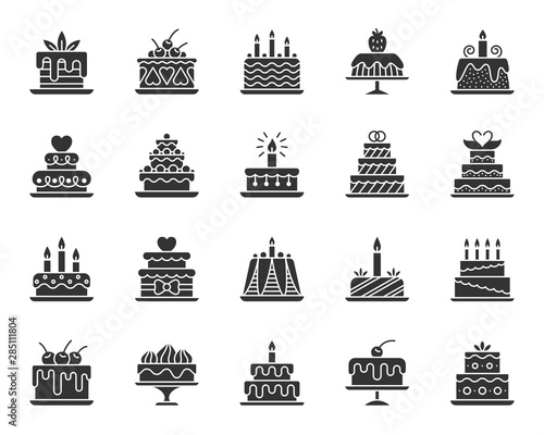 Cake Dessert black silhouette icons vector set