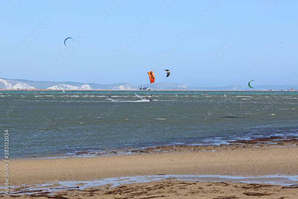 kitesurfers in Portland harbour, Dorset