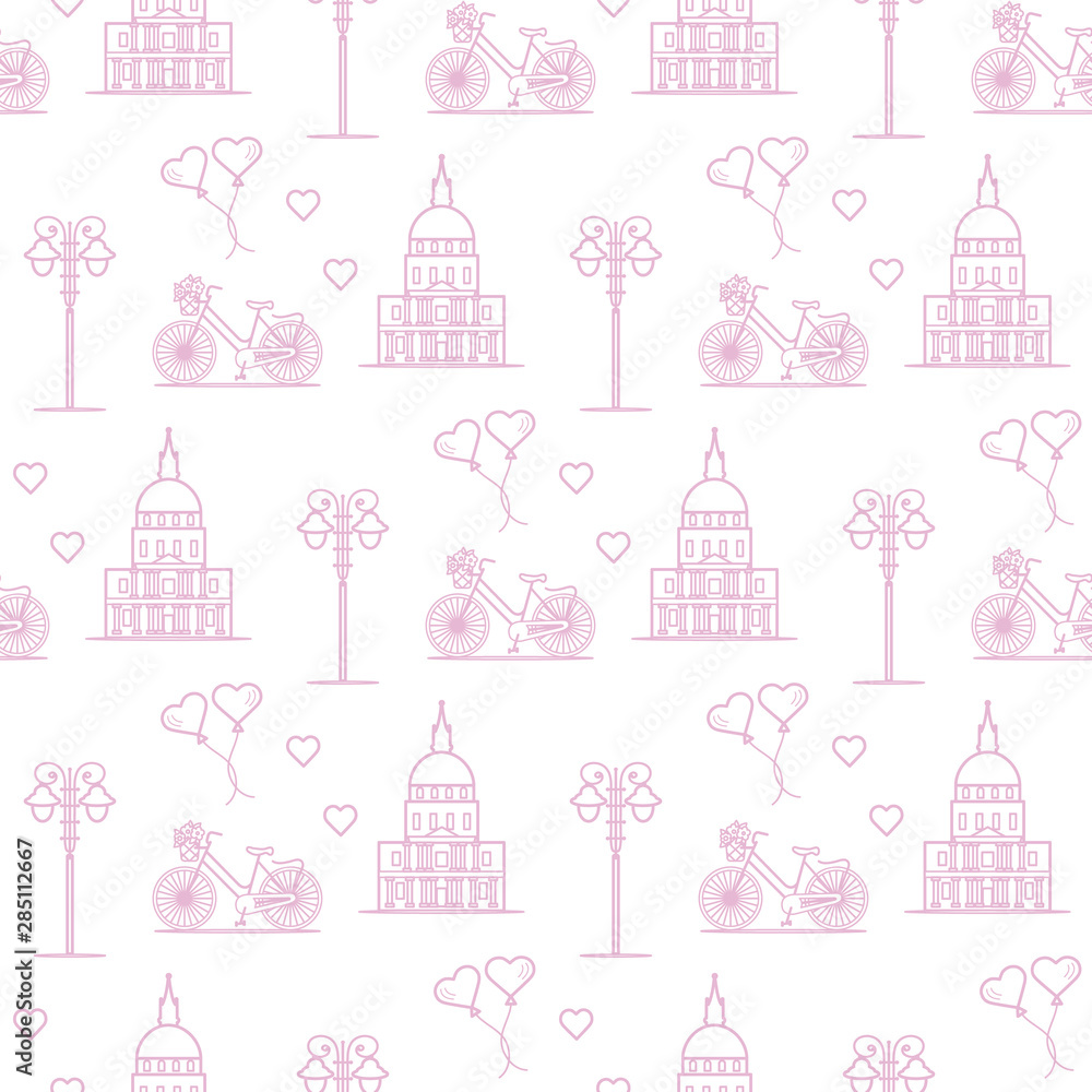 Paris. Seamless pattern. Symbols and landmarks. Paris. Seamless pattern. Symbols and landmarks.