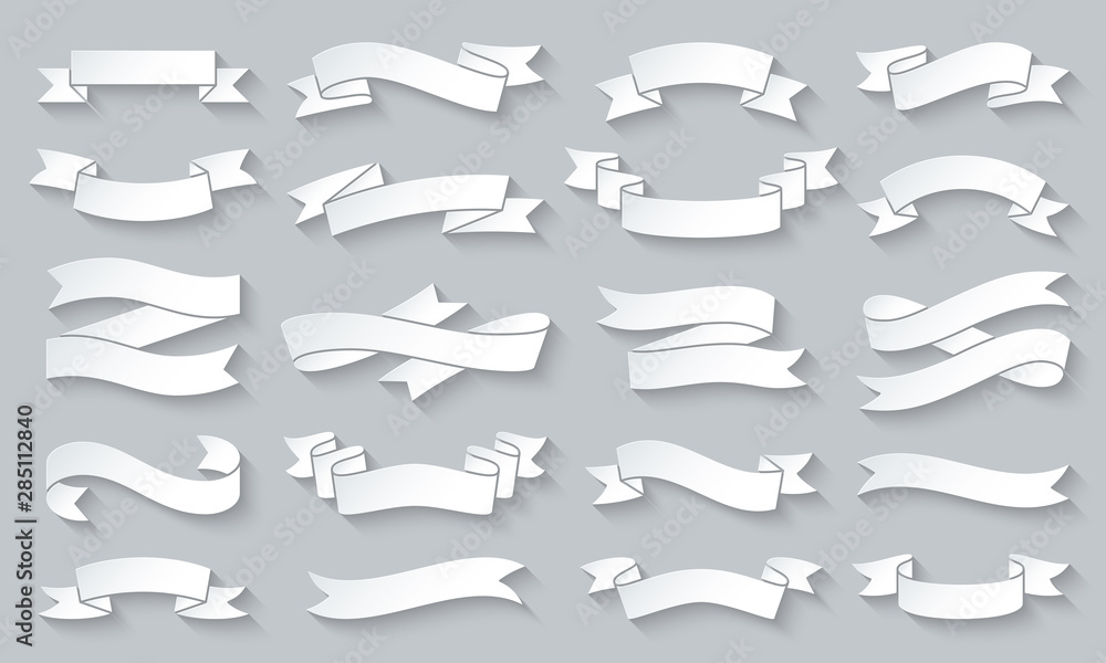 Ribbon simple paper cut icons text tape vector set