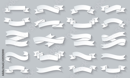 Ribbon simple paper cut icons text tape vector set