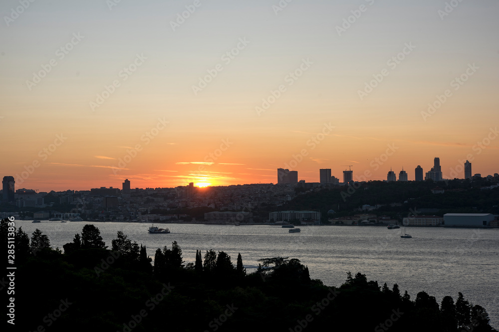Istanbul bosphorus view with sun down