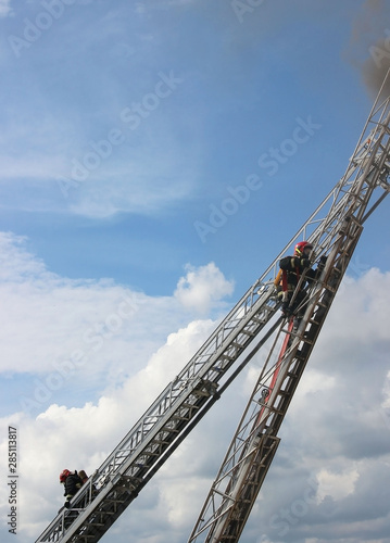 fireman, fire escape, rescue, sky, fire uniform