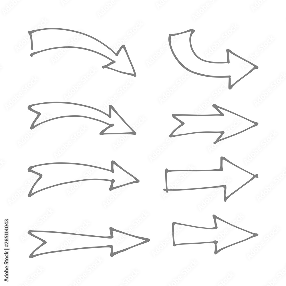 Doodle arrows set. Collection of hand drawn arrow illustrations.