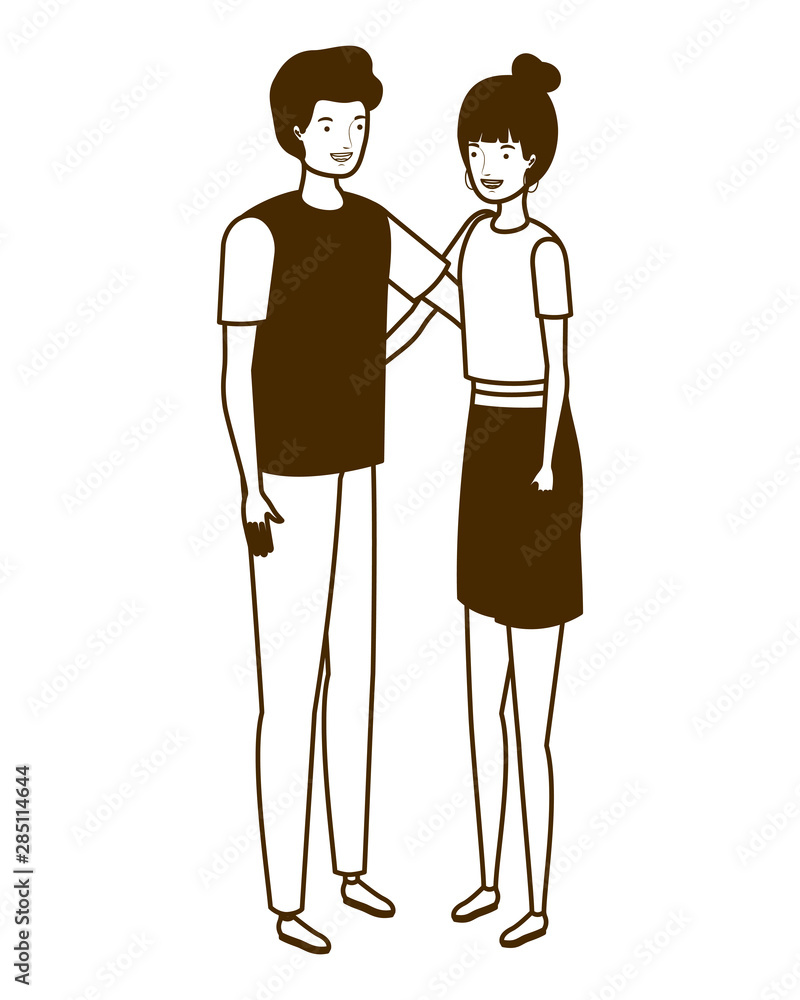 silhouette of couple of people standing on white background