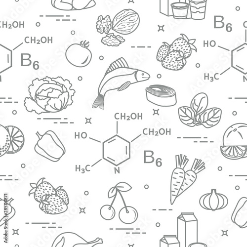 Seamless pattern with foods rich in vitamin B6.