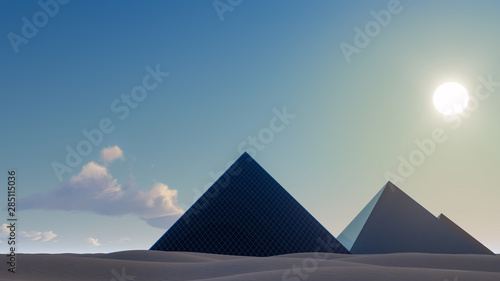 Pyramidal Solar Panel Rendering in the Desert 3D Rendering