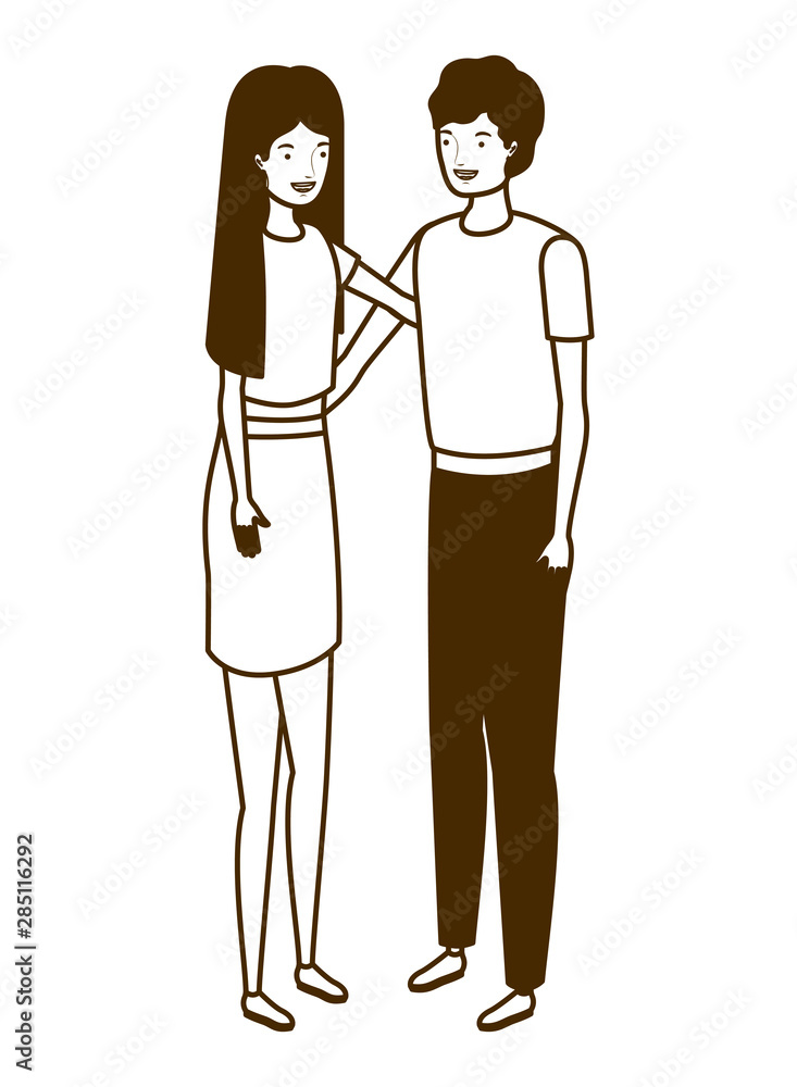 silhouette of couple of people standing on white background silhouette of couple of people standing on white background