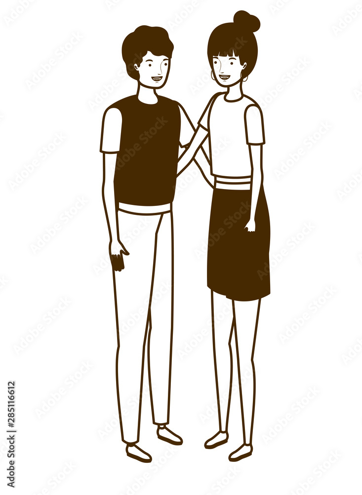 silhouette of couple of people standing on white background silhouette of couple of people standing on white background