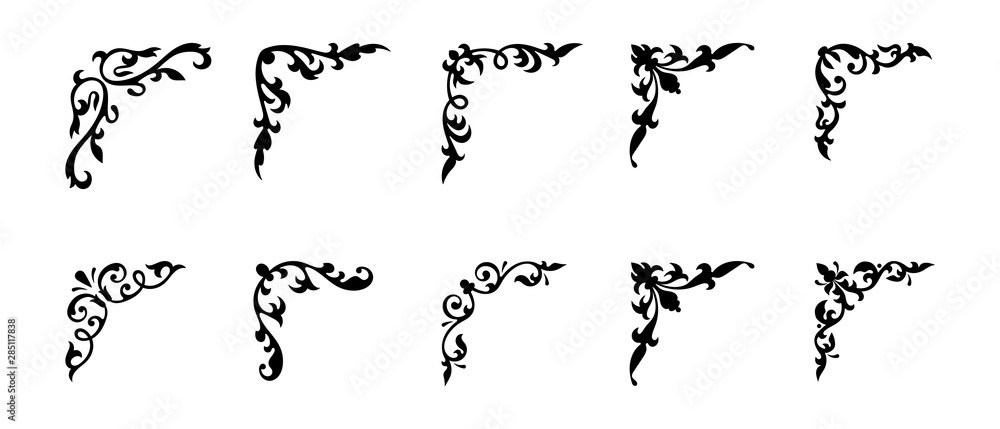 Corner vintage damask style collection isolated on white background. Decorative element set for your design