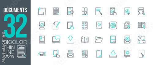 workflow at office work outline flat icons set. Thin line design logo e-mail and post mail workflow. icon pictogram set documents paper icons isolated on white. outline logo symbols for web mobile app