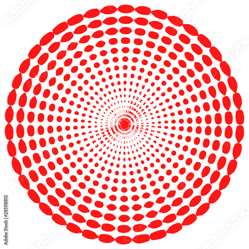 Isolated halftone circle dots vector texture.Halftone dotted background circularly distributed. Red Circle dots isolated on the white background.