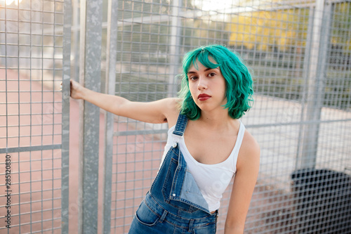 Cool teenager with turquoise hair