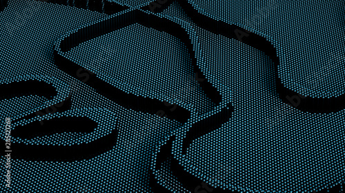 Technology geometry black background. 3d illustration, 3d rendering.