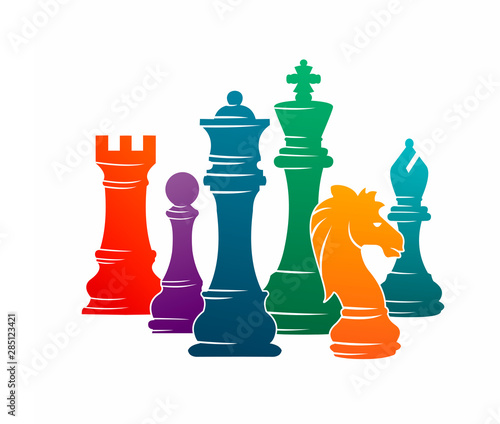 Chess colorful figures pieces tournament game vector illustration