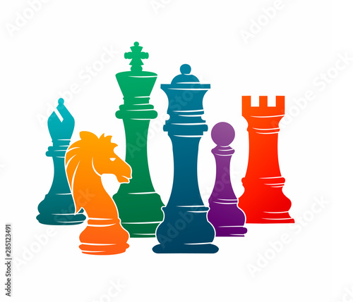 Chess colorful figures pieces tournament game vector illustration