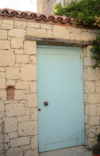 Traditional vintage greek soft blue door 