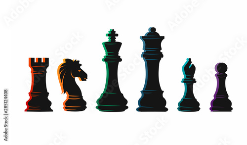 Chess colorful figures pieces tournament game vector illustration