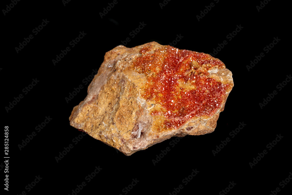 Macro mineral stone Vanadinite on a black background Macro mineral stone Vanadinite on a black background