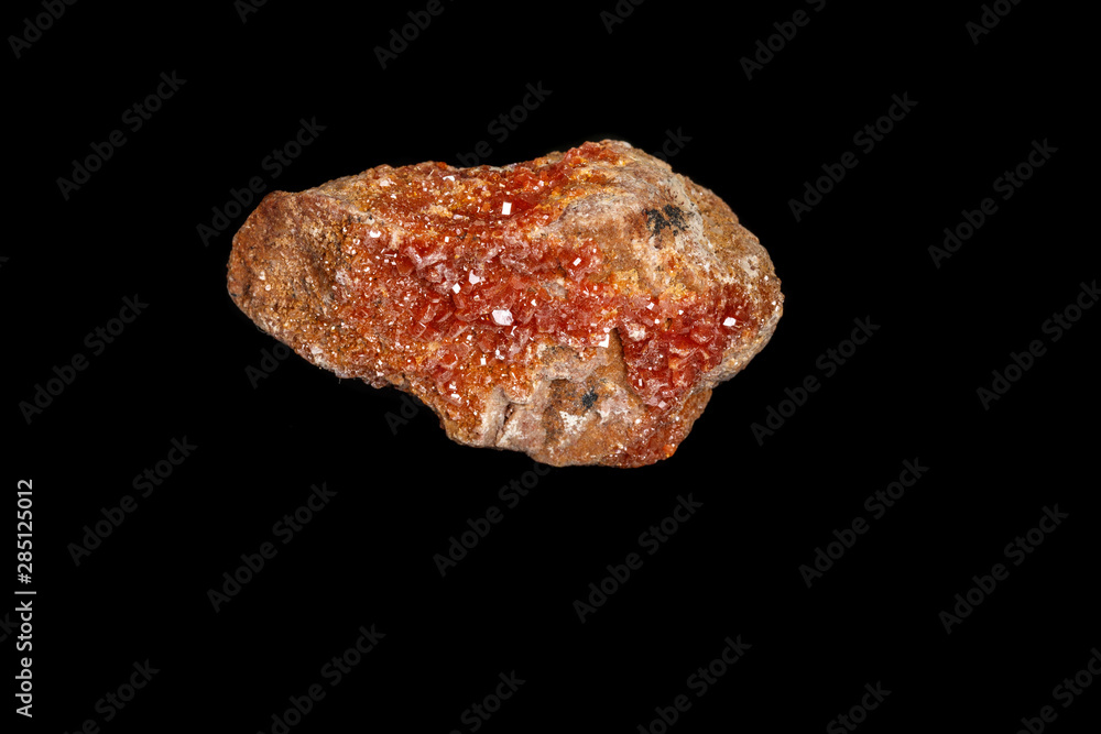 Macro mineral stone Vanadinite on a black background Macro mineral stone Vanadinite on a black background