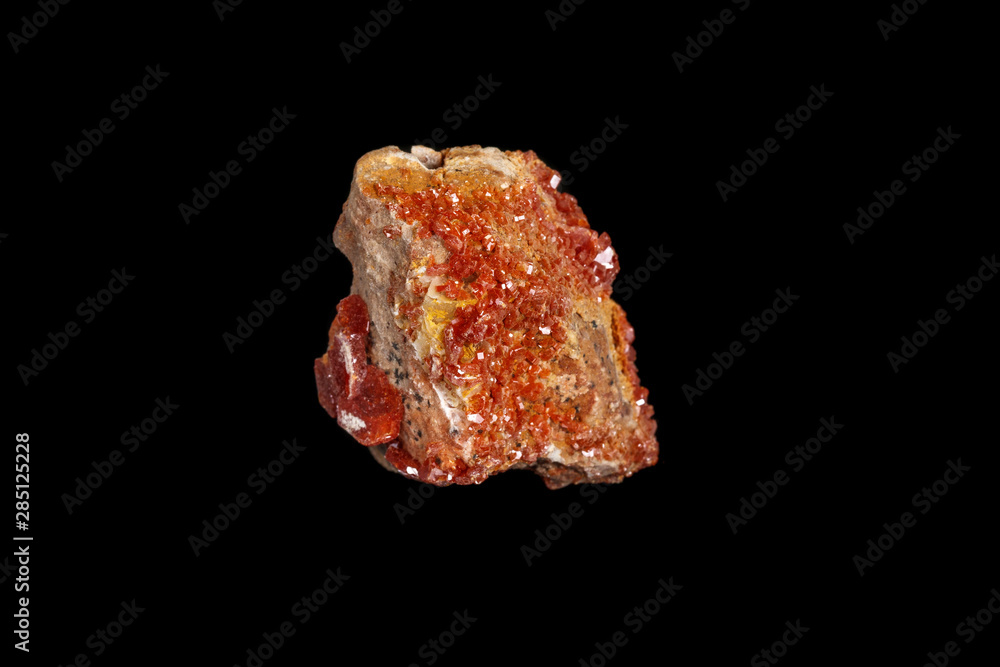 Macro mineral stone Vanadinite on a black background Macro mineral stone Vanadinite on a black background