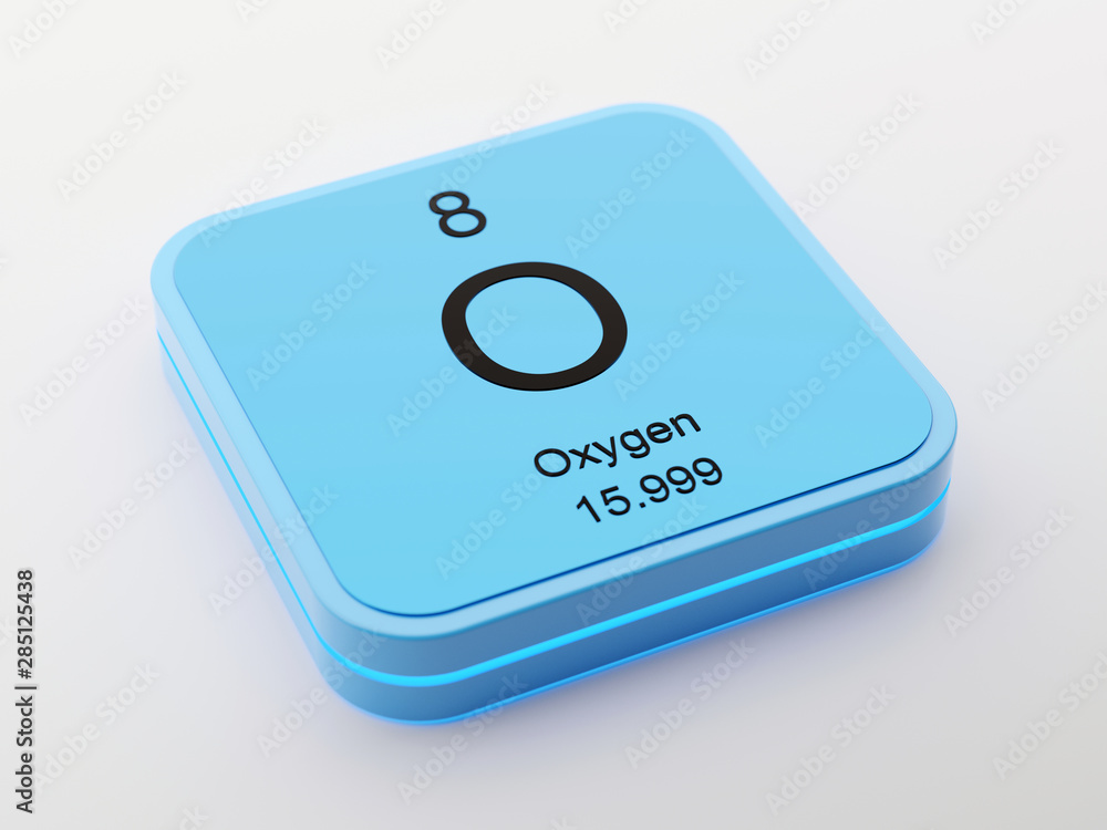 Oxygen periodic table element symbol on blue modern futuristic icon design 3D render Oxygen periodic table element symbol on blue modern futuristic icon design 3D render