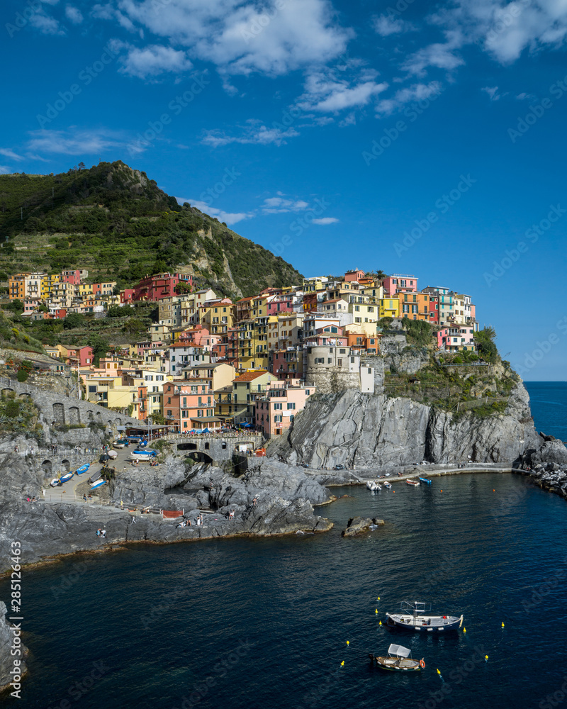 The small village Manarola on the Cinque Terre with lots of colorful houses.
