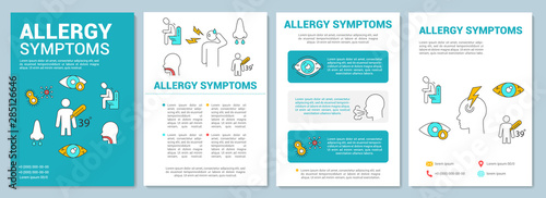 Allergy symptoms brochure template layout. Reaction to allergens. Flyer, booklet, leaflet print design with linear illustrations. Vector page layouts for magazines, annual reports, advertising posters