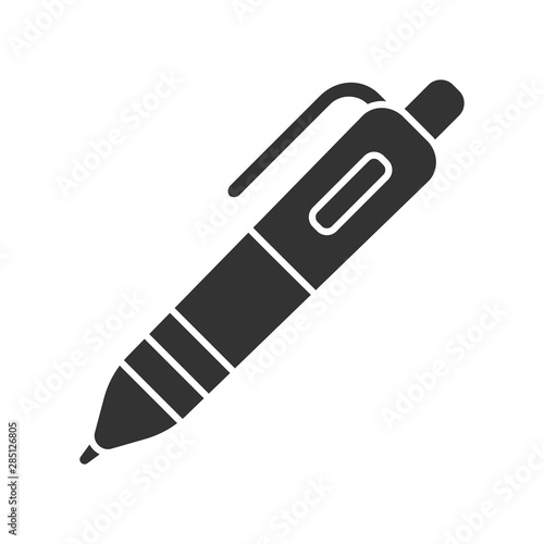 Automatic ballpoint pen glyph icon. Writing tool silhouette symbol. Negative space stationery items shop, school supplies store logo. Office workplace, education attribute vector isolated illustration