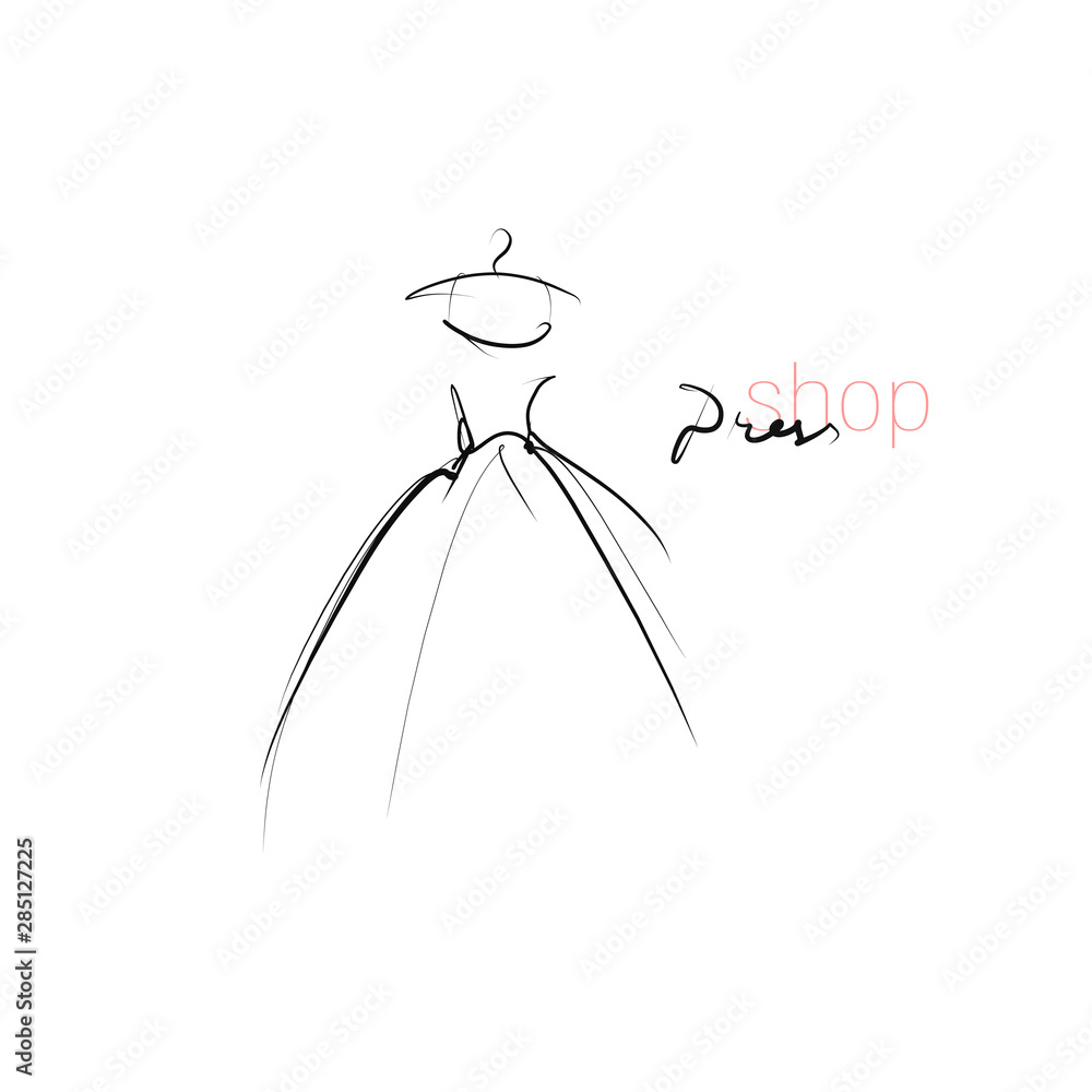 Beautiful dress, evening gown. Wedding dress. Hand drawn illustration, vector Beautiful dress, evening gown. Wedding dress. Hand drawn illustration, vector