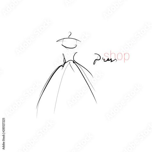 Beautiful dress, evening gown. Wedding dress. Hand drawn illustration, vector