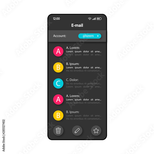 Email correspondence management smartphone interface vector template. Mobile app page color design layout. Chat user account screen. Flat UI for application. E-mail notification exchange phone display