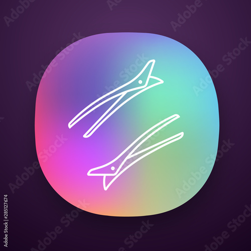 Hair clips app icon. Hairpin. Bobby pins. Hair fixation and decoration. Woman hairdressing. Professional hair styling. UI/UX user interface. Web or mobile application. Vector isolated illustration