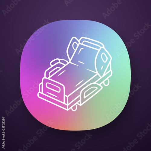 Motorized, electric hospital bed app icon. Device for physically disabled people. Paraplegic person treatment. UI/UX user interface. Web or mobile application. Vector isolated illustration