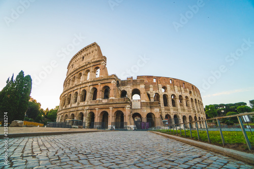 View of the Colosseum in Rome in thea summer morning, Italy